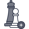 Chess king and pawn with plus symbol.